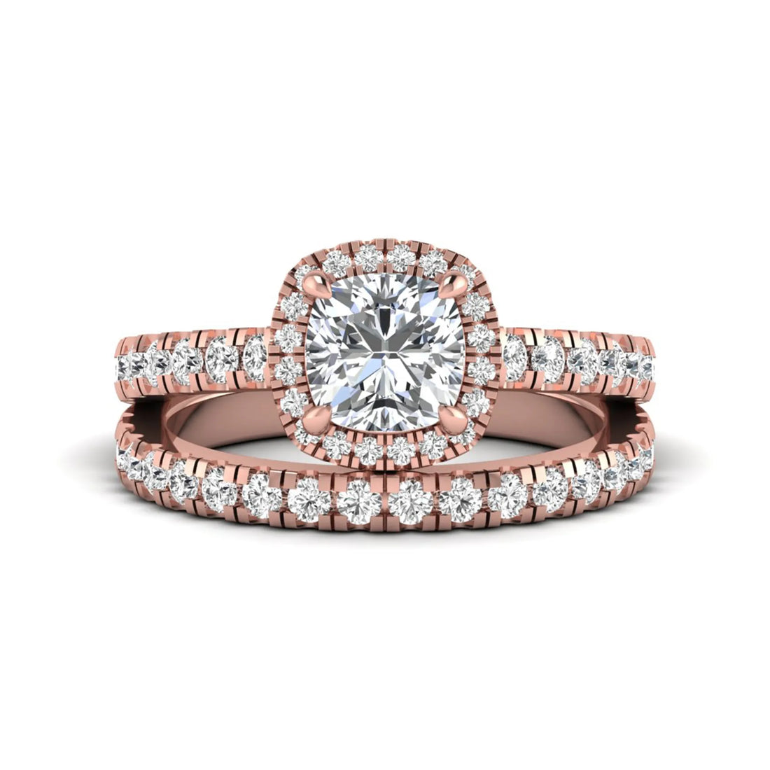 OctaPearl Cushion Halo Bridal Ring Set Lab Grown Diamond