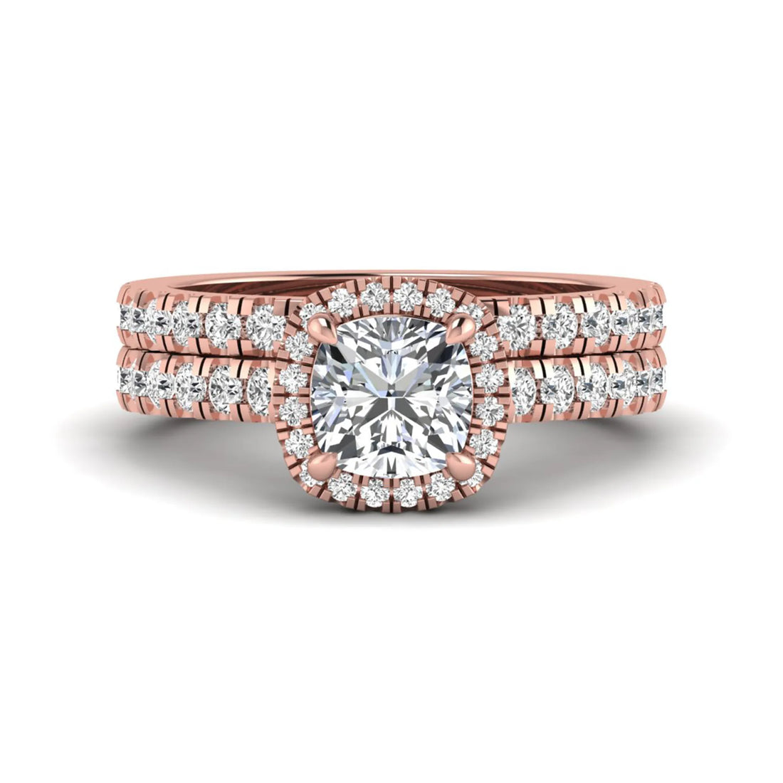 OctaPearl Cushion Halo Bridal Ring Set Lab Grown Diamond