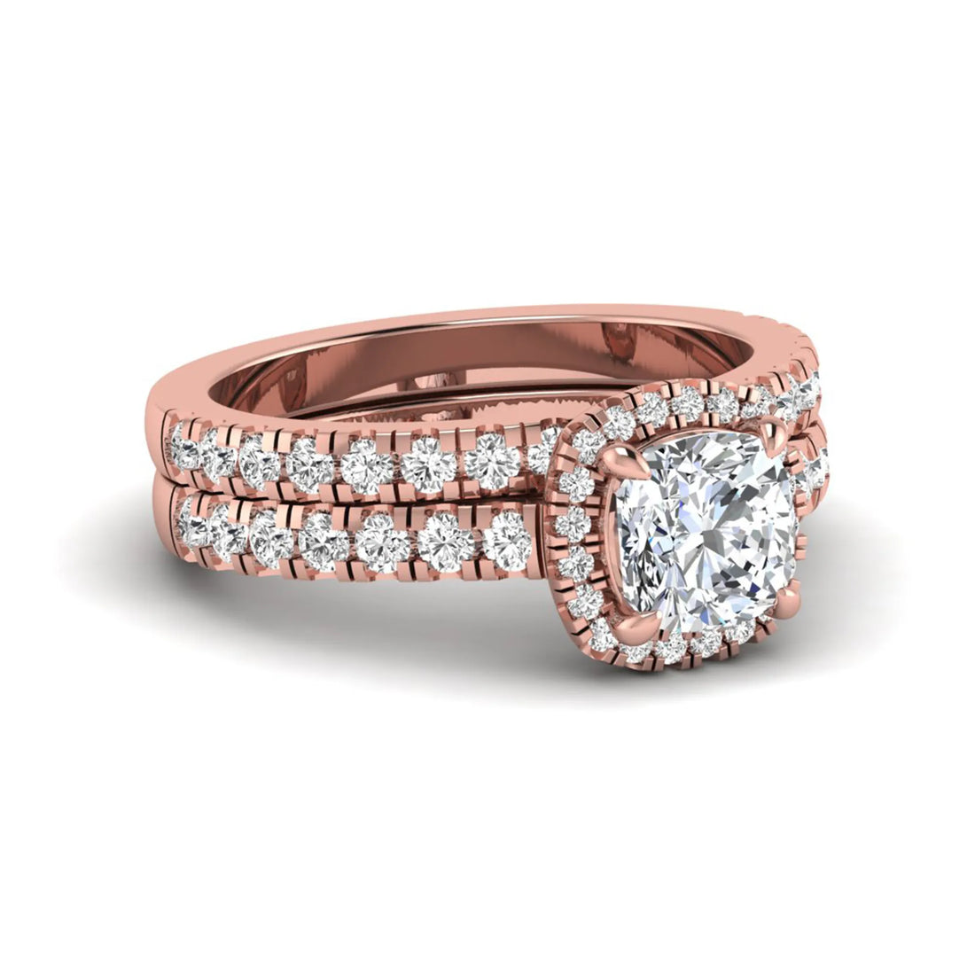 OctaPearl Cushion Halo Bridal Ring Set Lab Grown Diamond