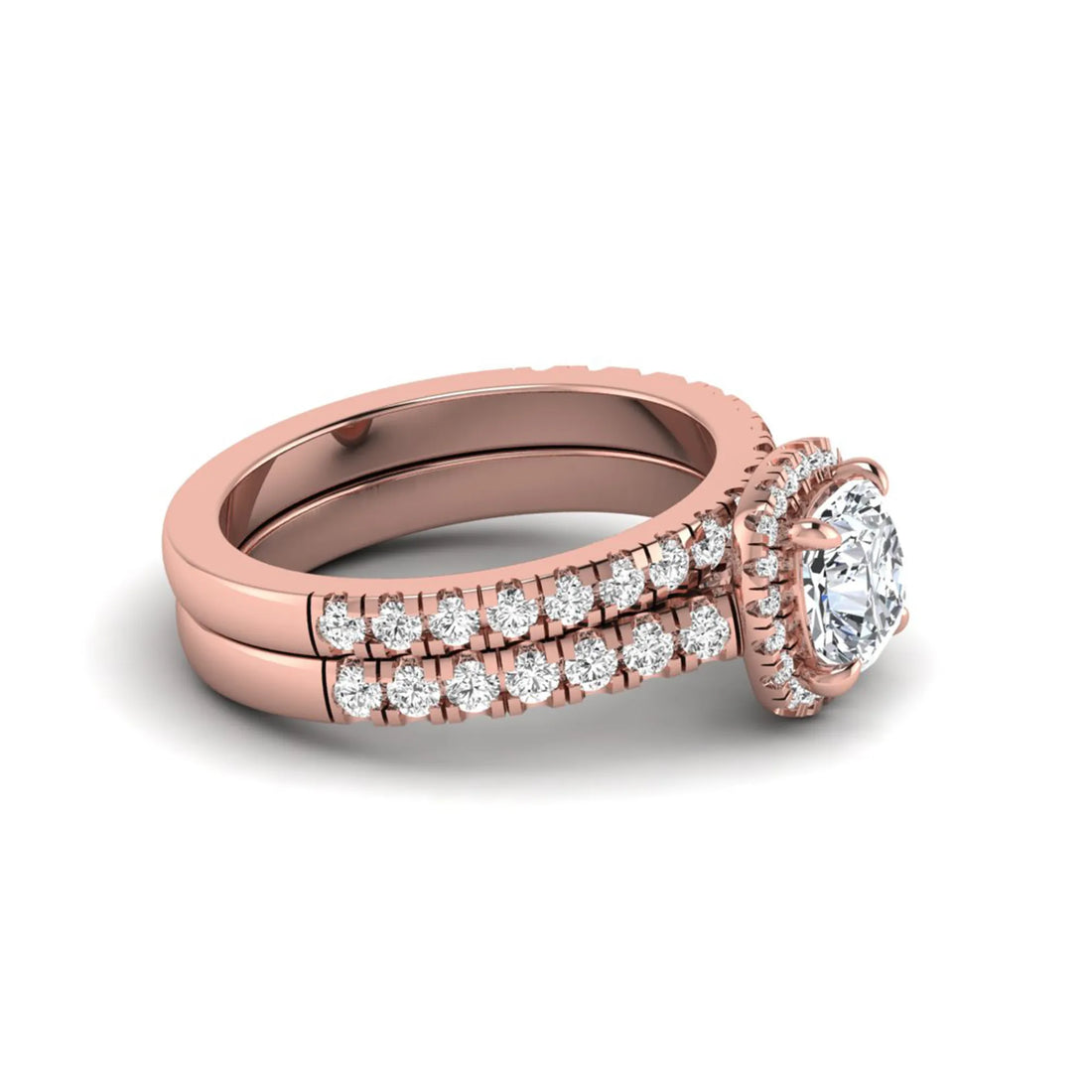 OctaPearl Cushion Halo Bridal Ring Set Lab Grown Diamond