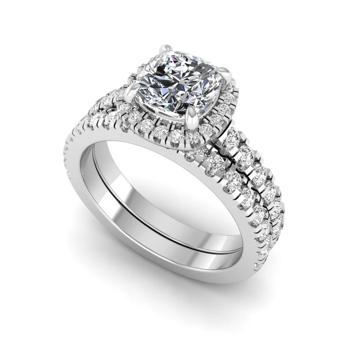 OctaPearl Cushion Halo Bridal Ring Set Lab Grown Diamond