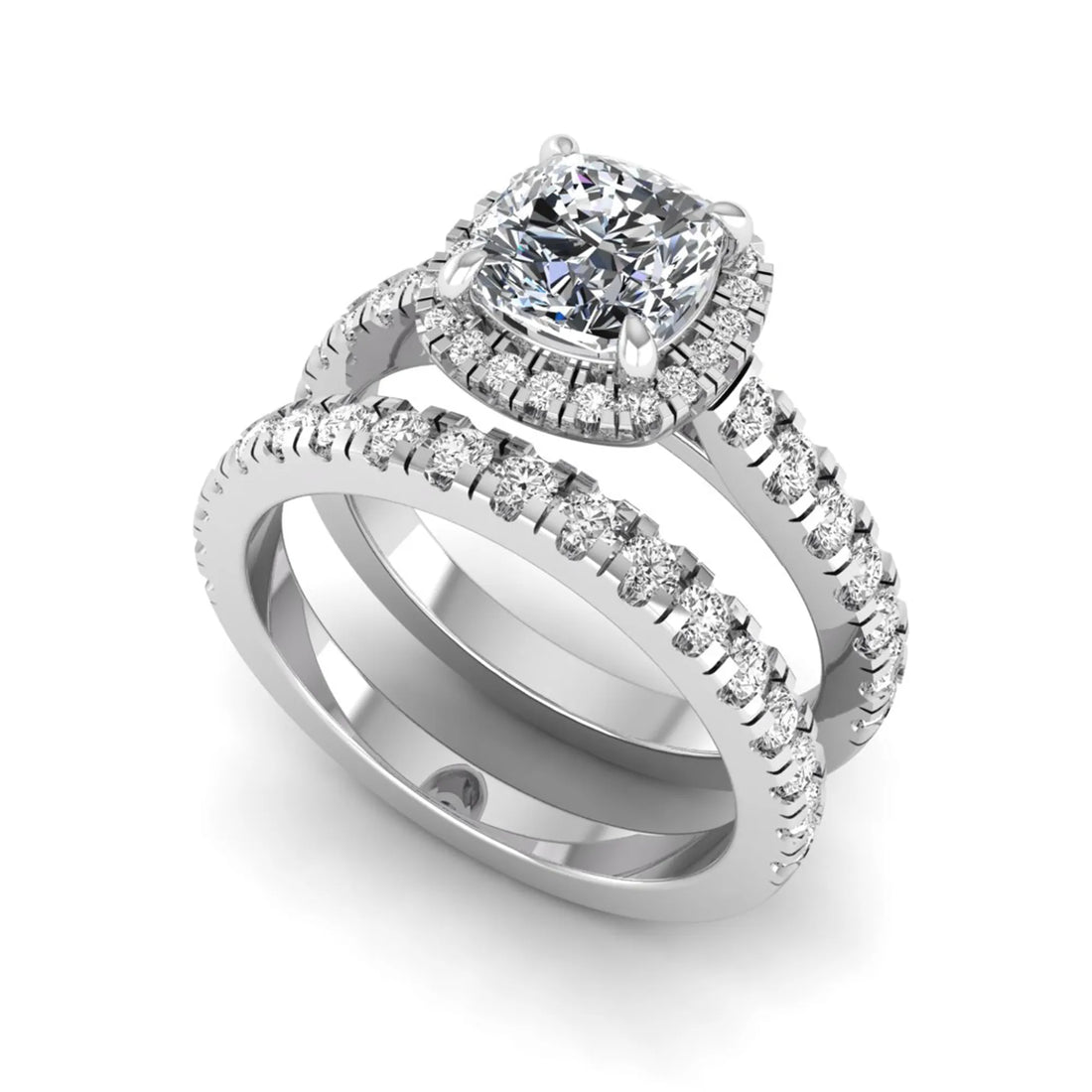 OctaPearl Cushion Halo Bridal Ring Set Lab Grown Diamond