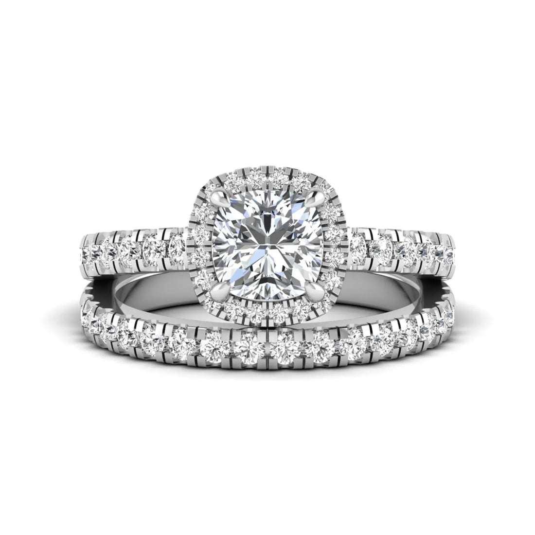 OctaPearl Cushion Halo Bridal Ring Set Lab Grown Diamond