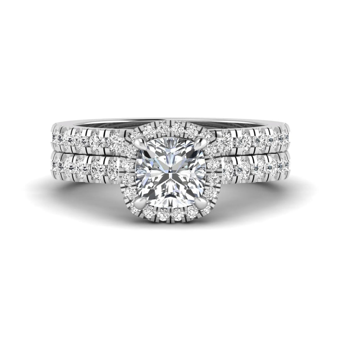 OctaPearl Cushion Halo Bridal Ring Set Lab Grown Diamond