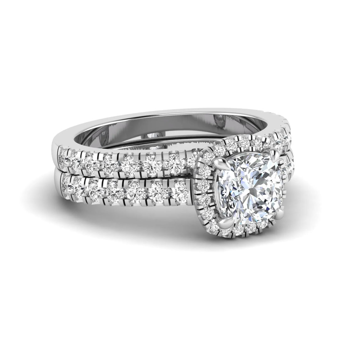 OctaPearl Cushion Halo Bridal Ring Set Lab Grown Diamond