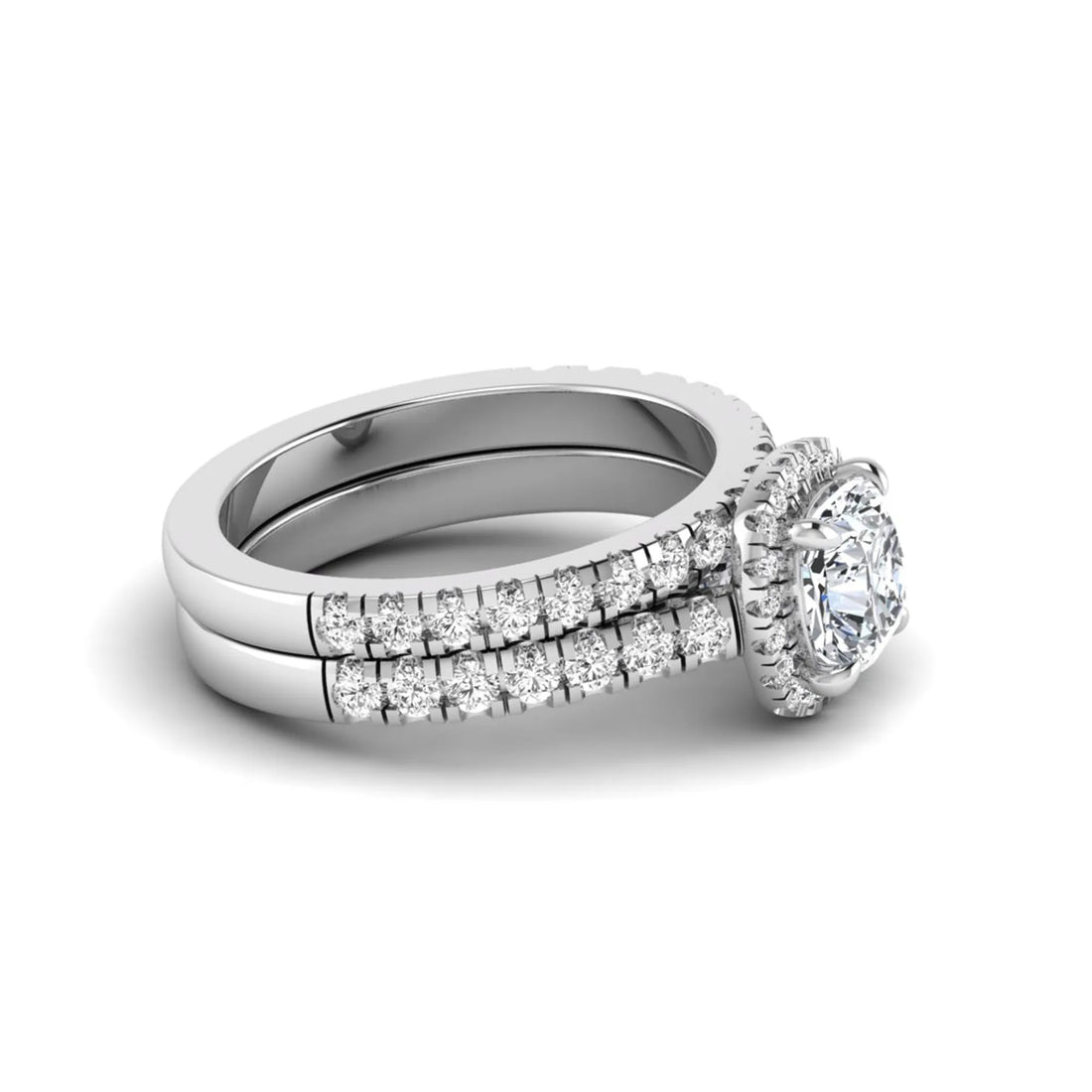 OctaPearl Cushion Halo Bridal Ring Set Lab Grown Diamond