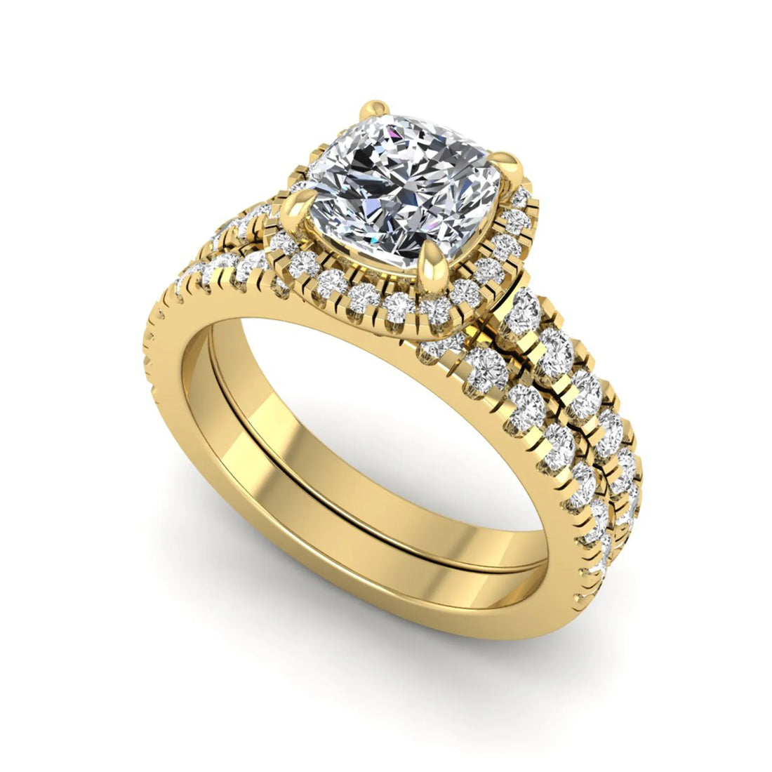 OctaPearl Cushion Halo Bridal Ring Set Lab Grown Diamond