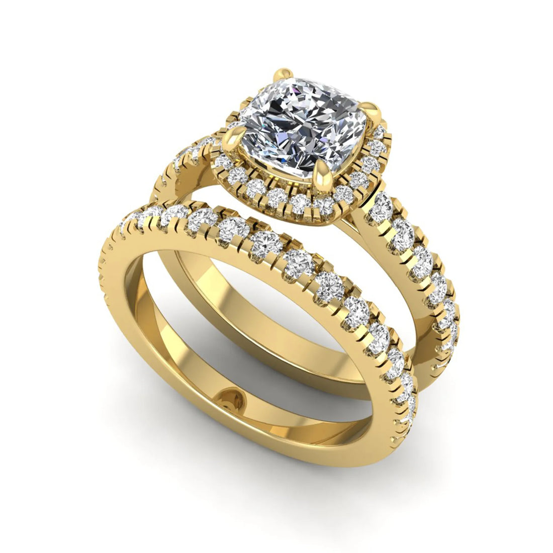 OctaPearl Cushion Halo Bridal Ring Set Lab Grown Diamond
