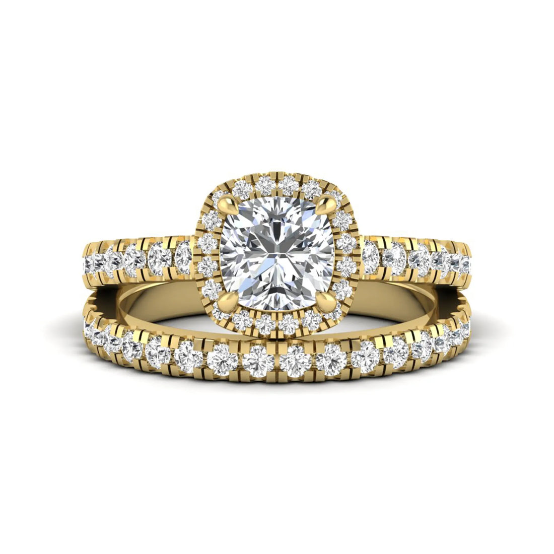 OctaPearl Cushion Halo Bridal Ring Set Lab Grown Diamond