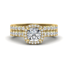 OctaPearl Cushion Halo Bridal Ring Set Lab Grown Diamond