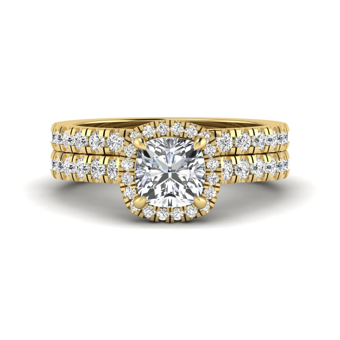 OctaPearl Cushion Halo Bridal Ring Set Lab Grown Diamond