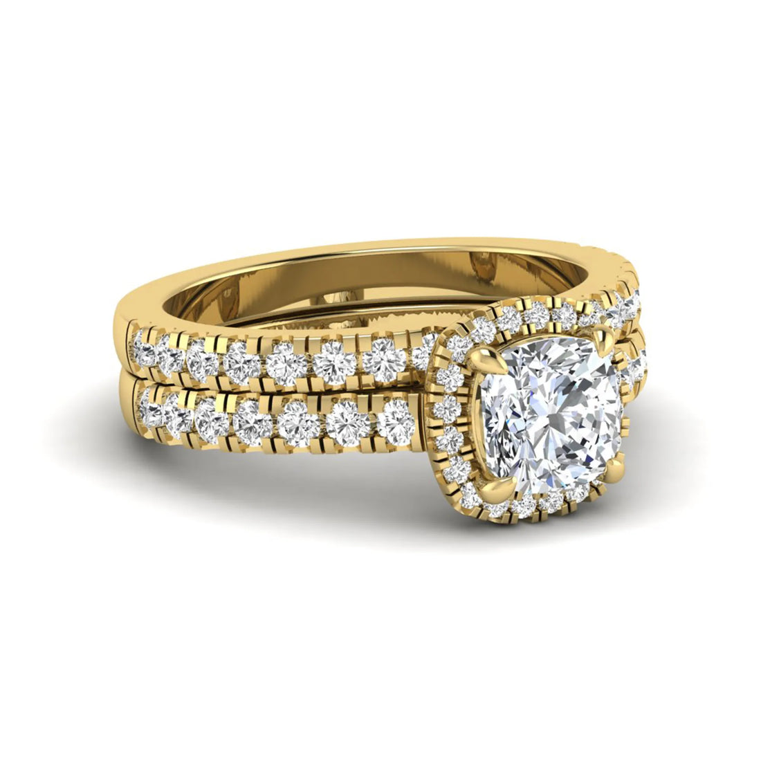 OctaPearl Cushion Halo Bridal Ring Set Lab Grown Diamond
