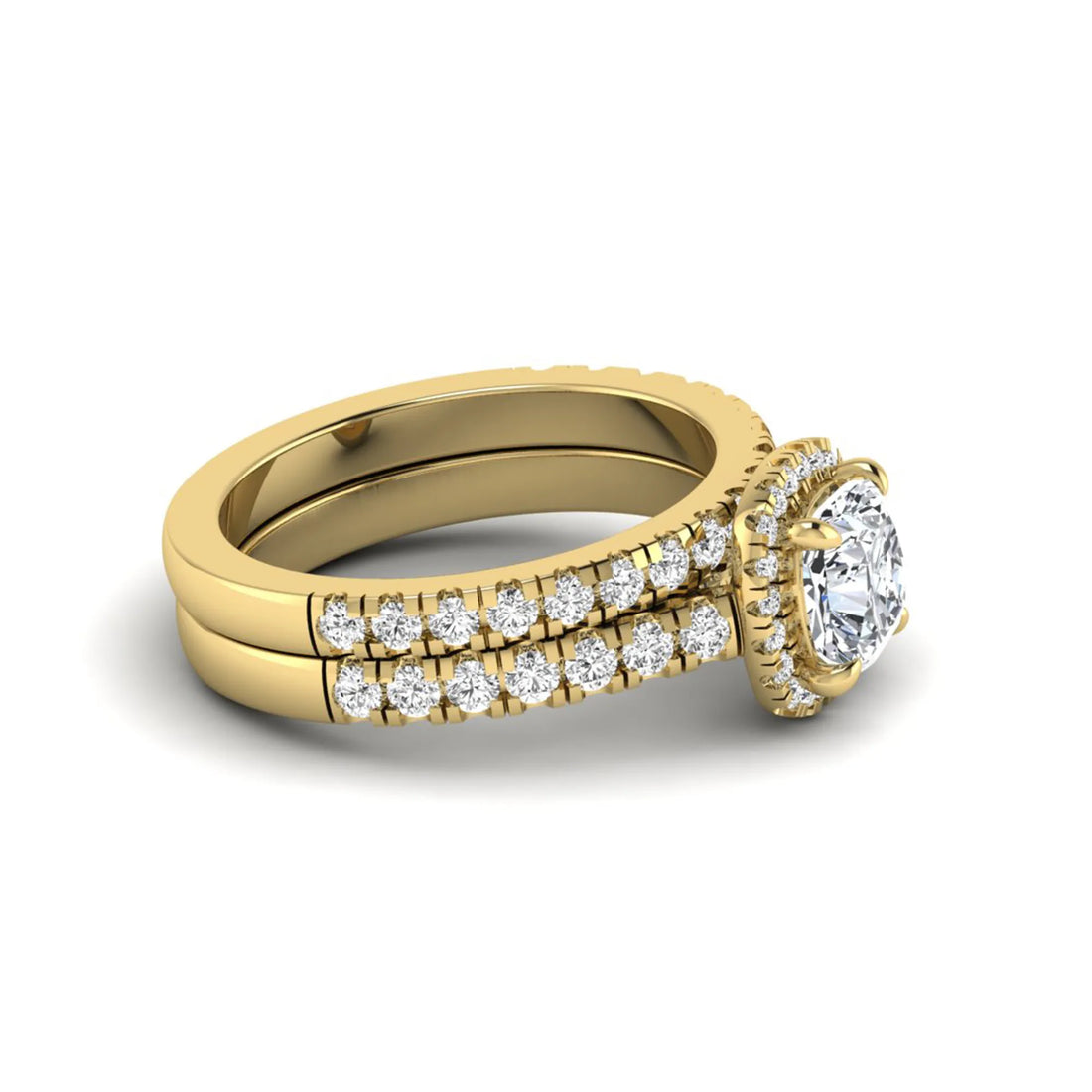 OctaPearl Cushion Halo Bridal Ring Set Lab Grown Diamond
