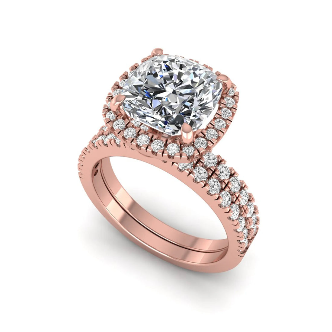 OctaPearl 2 ct Cushion Halo Lab Grown Diamond Bridal Ring Set