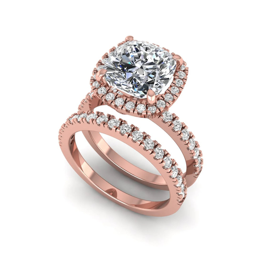 OctaPearl 2 ct Cushion Halo Lab Grown Diamond Bridal Ring Set