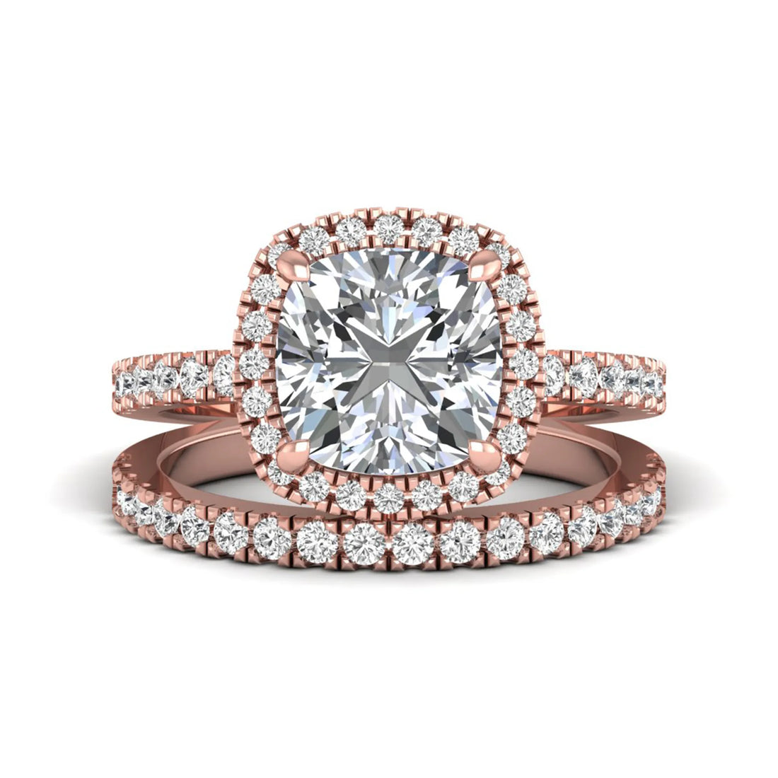 OctaPearl 2 ct Cushion Halo Lab Grown Diamond Bridal Ring Set