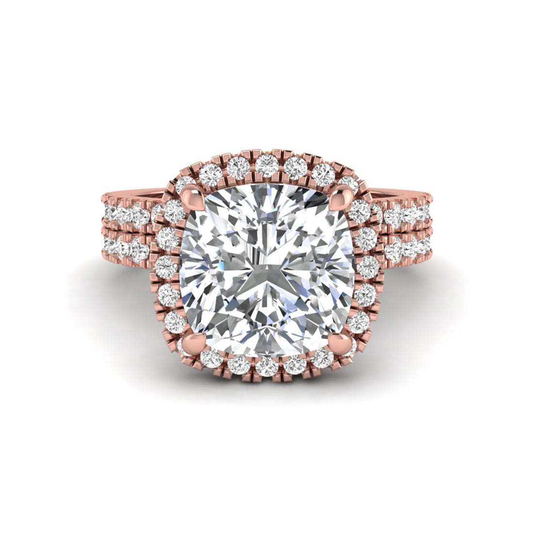 OctaPearl 2 ct Cushion Halo Lab Grown Diamond Bridal Ring Set