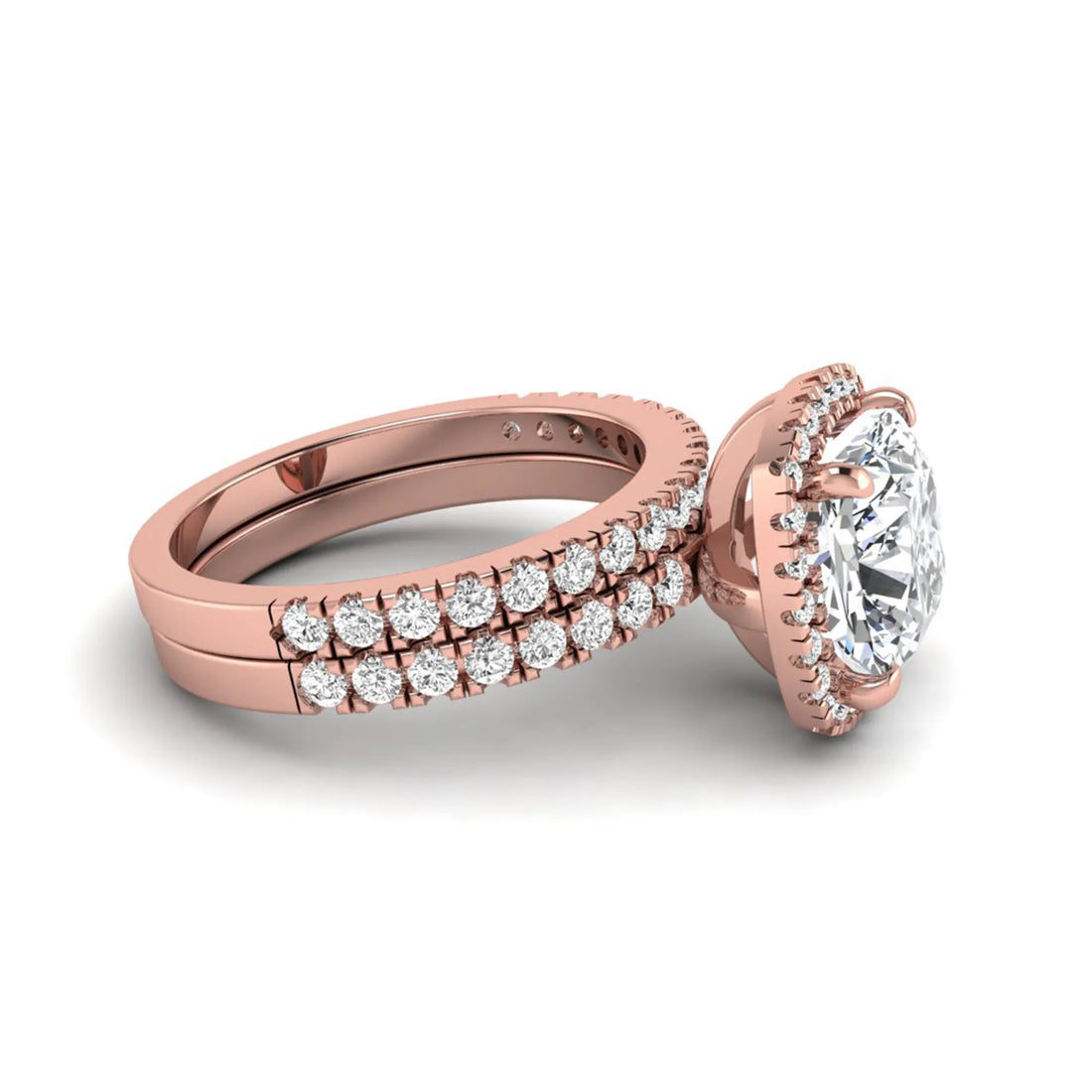 OctaPearl 2 ct Cushion Halo Lab Grown Diamond Bridal Ring Set