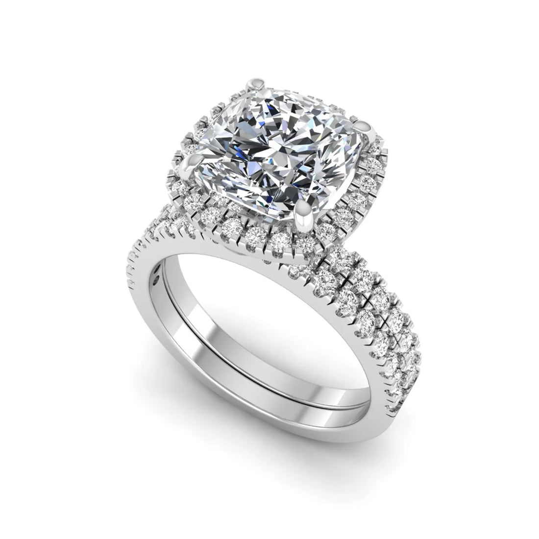 OctaPearl 2 ct Cushion Halo Lab Grown Diamond Bridal Ring Set