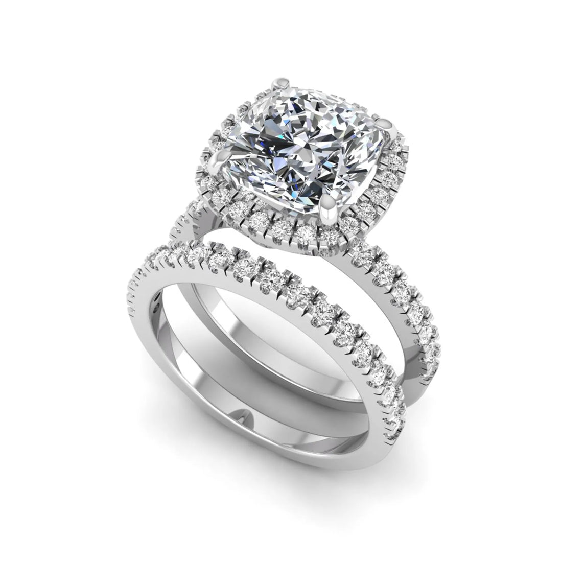 OctaPearl 2 ct Cushion Halo Lab Grown Diamond Bridal Ring Set