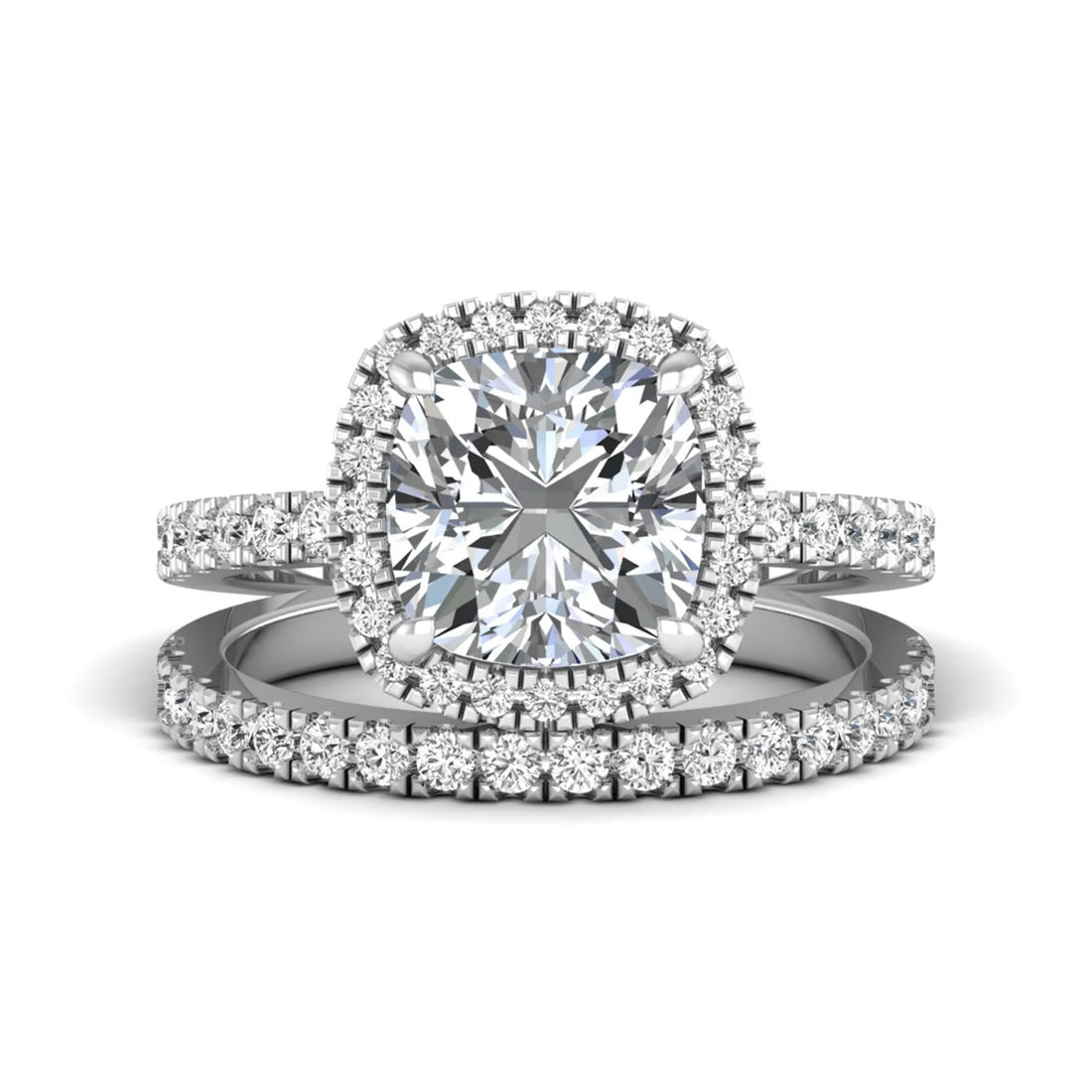 OctaPearl 2 ct Cushion Halo Lab Grown Diamond Bridal Ring Set