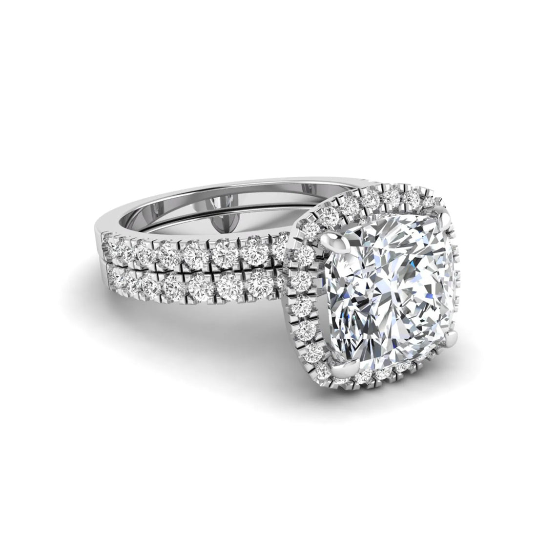 OctaPearl 2 ct Cushion Halo Lab Grown Diamond Bridal Ring Set