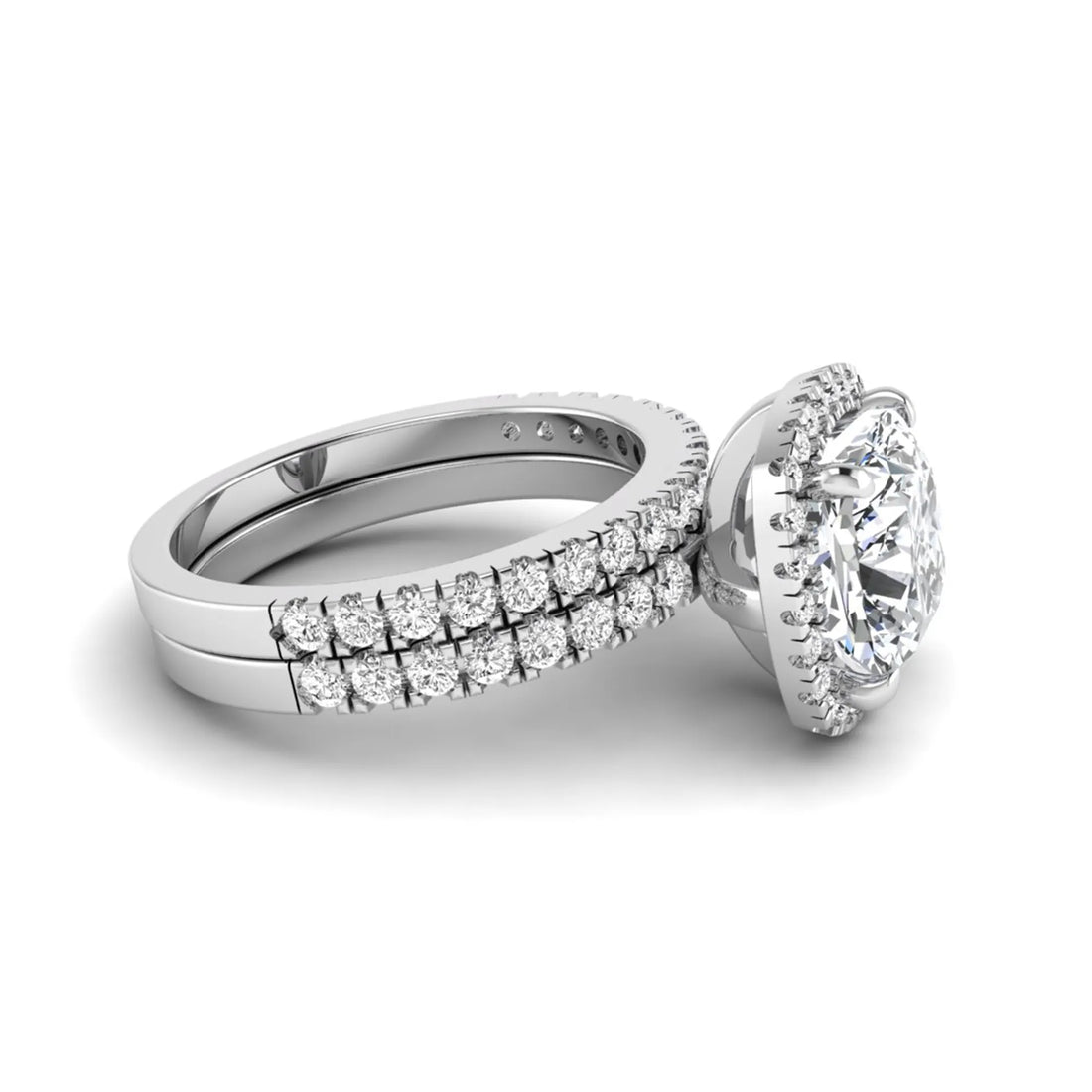 OctaPearl 2 ct Cushion Halo Lab Grown Diamond Bridal Ring Set