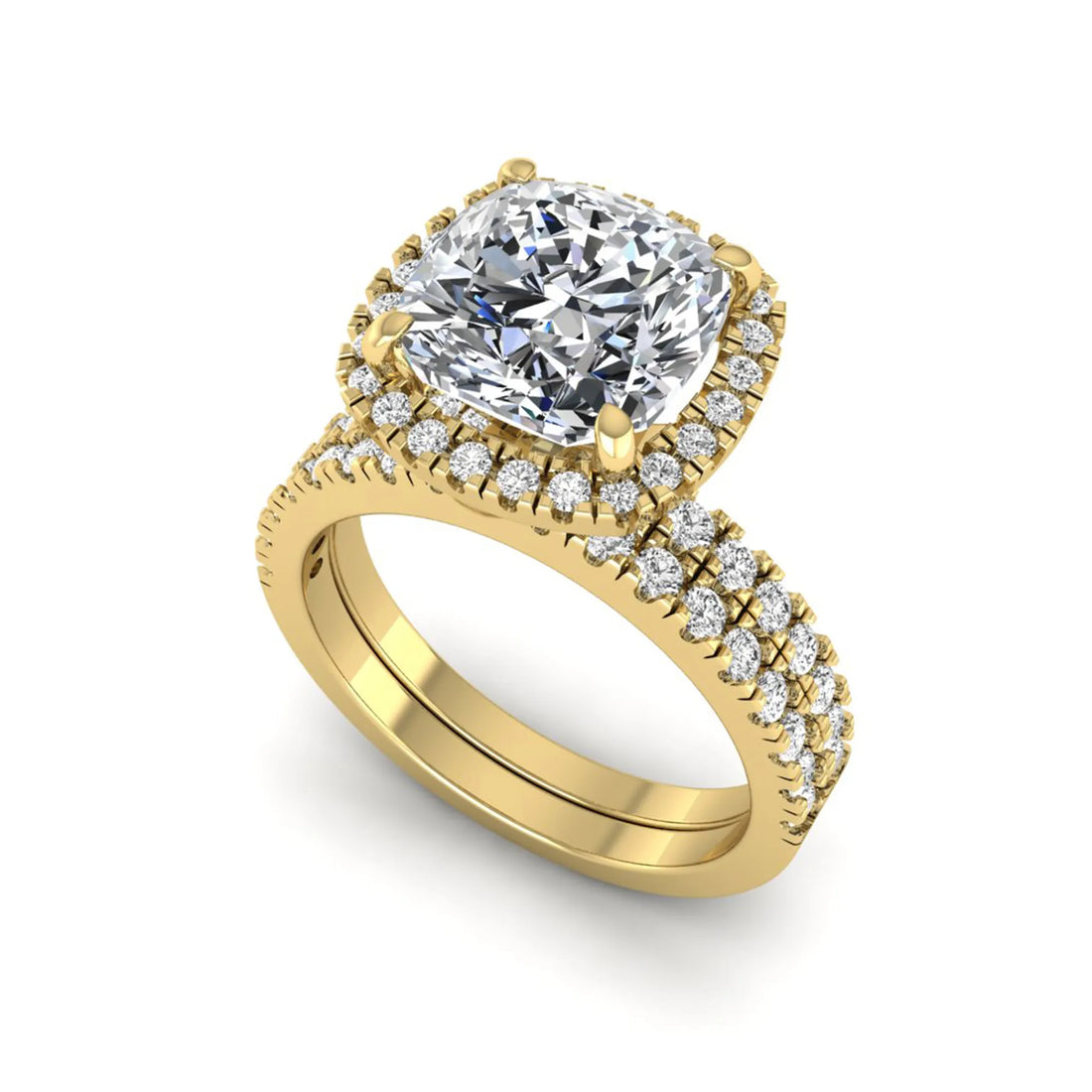 OctaPearl 2 ct Cushion Halo Lab Grown Diamond Bridal Ring Set