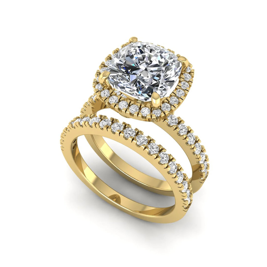 OctaPearl 2 ct Cushion Halo Lab Grown Diamond Bridal Ring Set