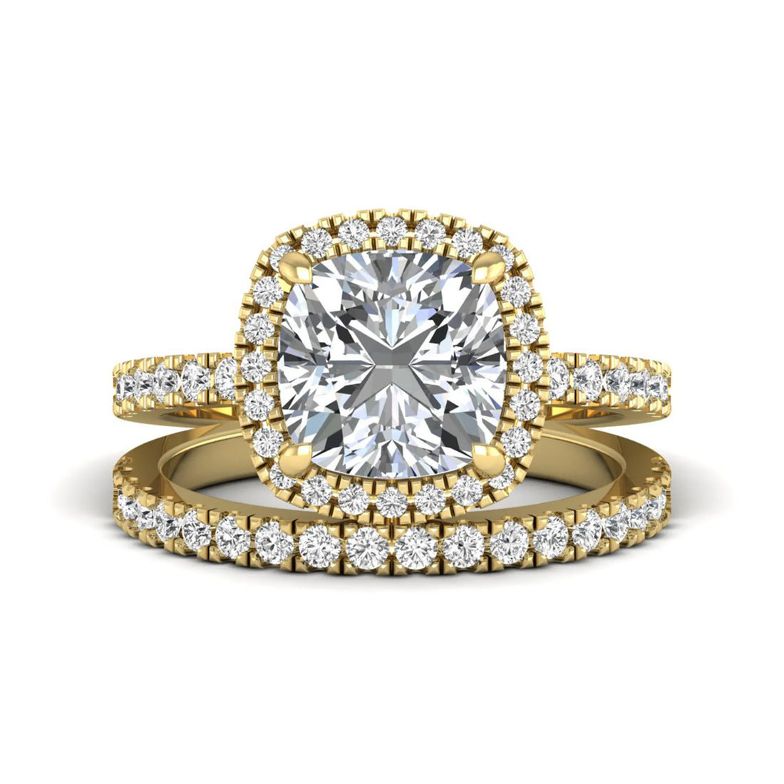 OctaPearl 2 ct Cushion Halo Lab Grown Diamond Bridal Ring Set