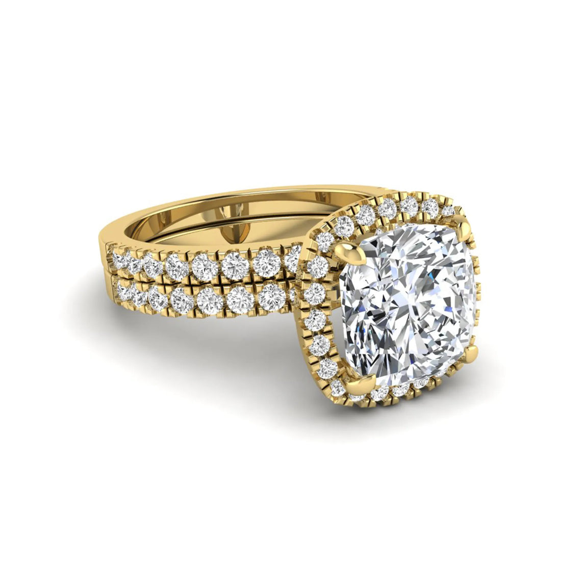 OctaPearl 2 ct Cushion Halo Lab Grown Diamond Bridal Ring Set