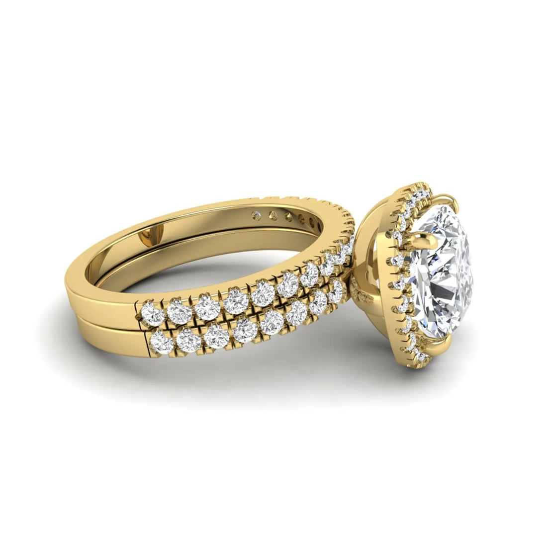 OctaPearl 2 ct Cushion Halo Lab Grown Diamond Bridal Ring Set
