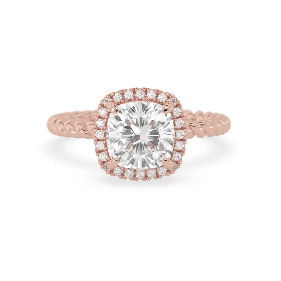 OctaPearl 2 ct Cushion Halo Lab Grown Diamond Twisted Rope Engagement Ring
