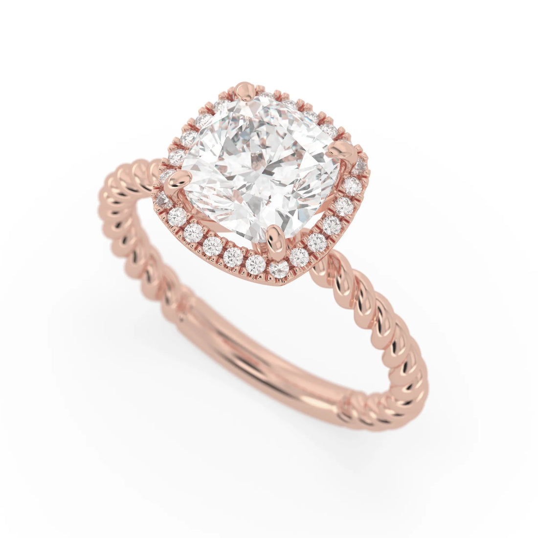 OctaPearl 2 ct Cushion Halo Lab Grown Diamond Twisted Rope Engagement Ring