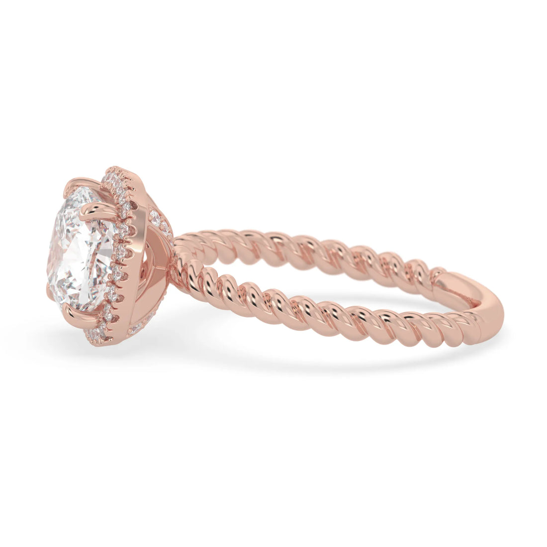 OctaPearl 2 ct Cushion Halo Lab Grown Diamond Twisted Rope Engagement Ring
