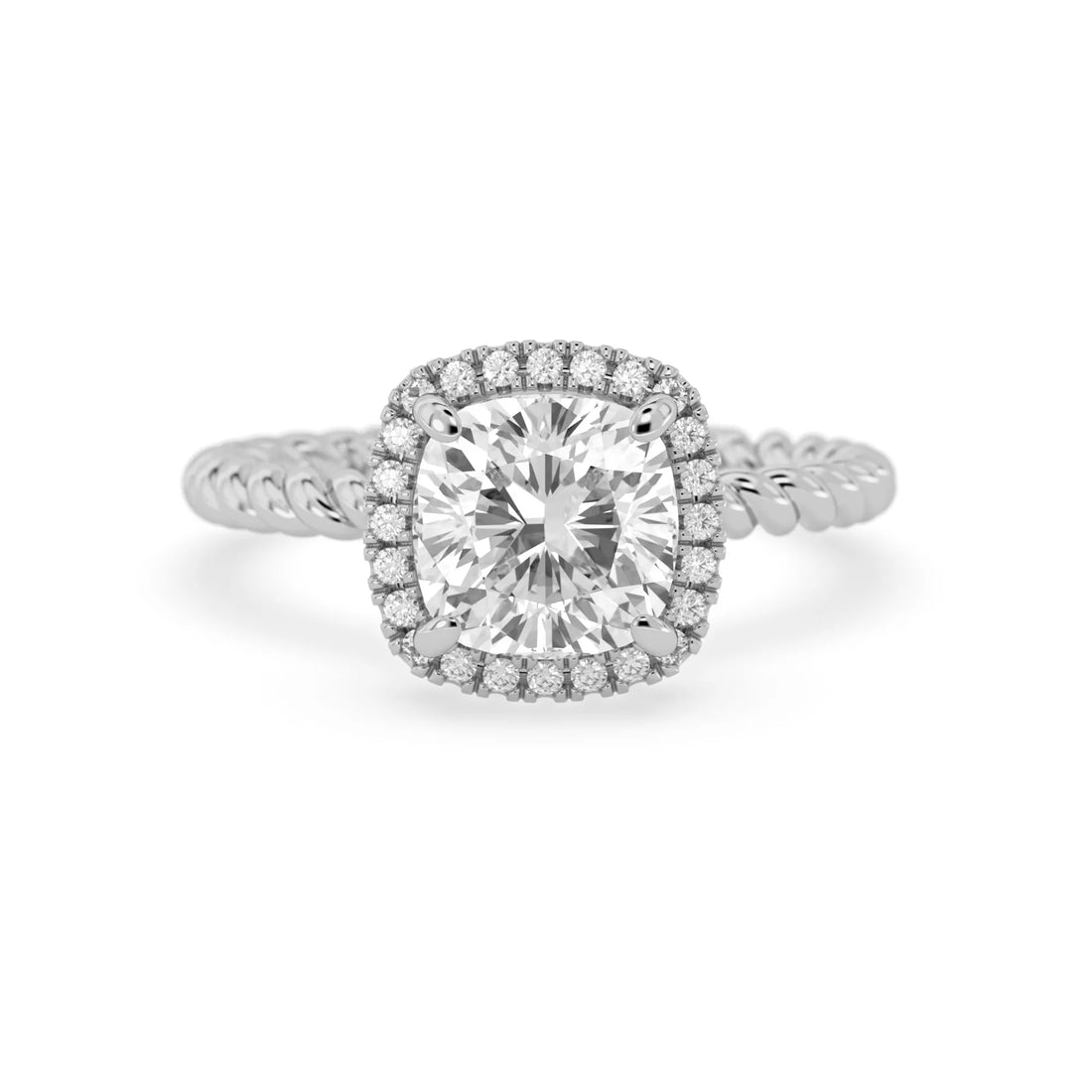 OctaPearl 2 ct Cushion Halo Lab Grown Diamond Twisted Rope Engagement Ring