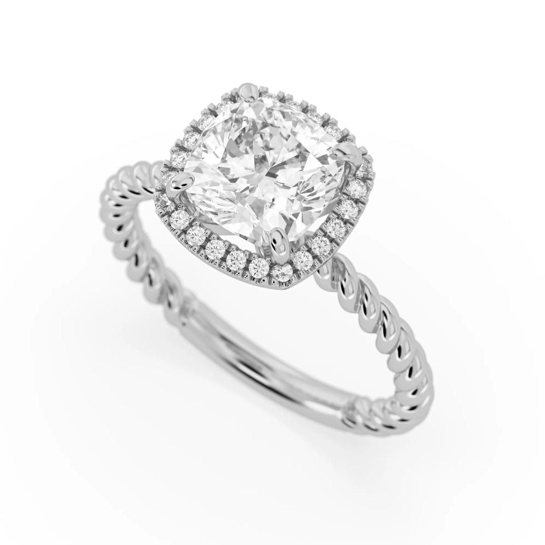 OctaPearl 2 ct Cushion Halo Lab Grown Diamond Twisted Rope Engagement Ring