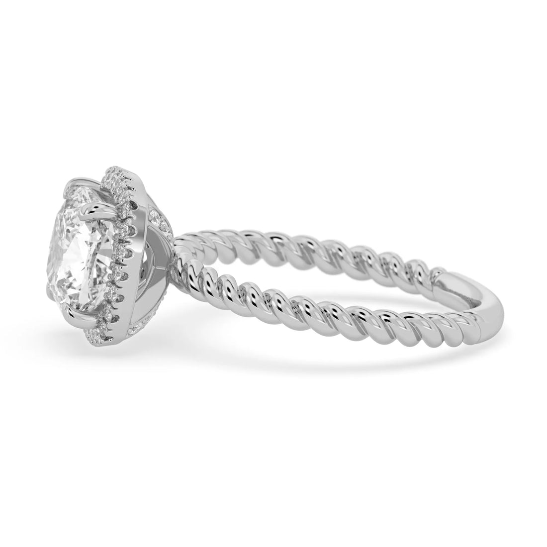 OctaPearl 2 ct Cushion Halo Lab Grown Diamond Twisted Rope Engagement Ring
