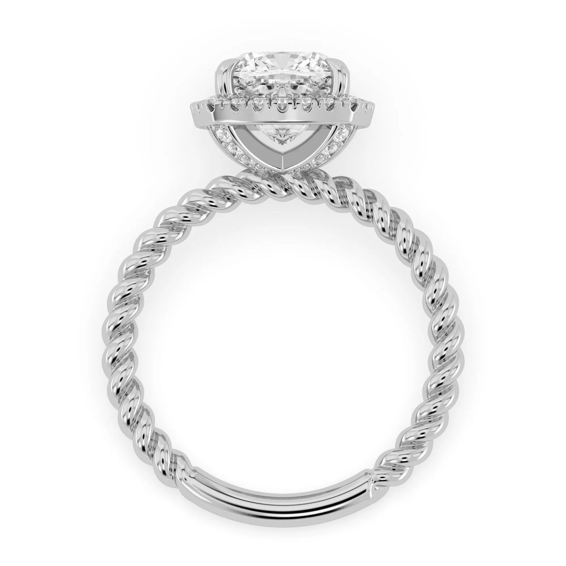 OctaPearl 2 ct Cushion Halo Lab Grown Diamond Twisted Rope Engagement Ring