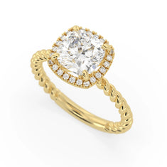 OctaPearl 2 ct Cushion Halo Lab Grown Diamond Twisted Rope Engagement Ring - alternate view