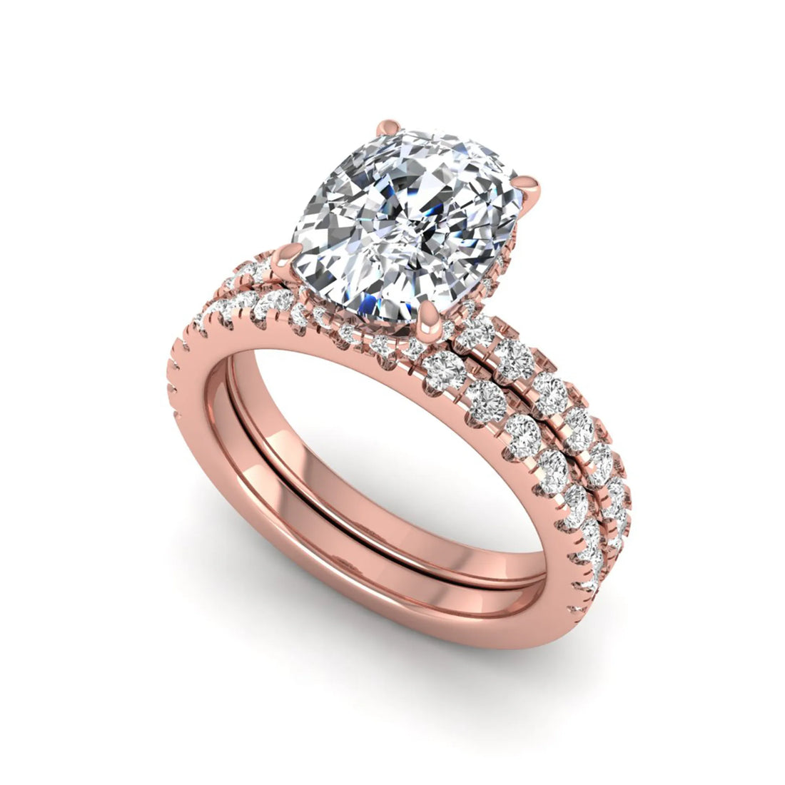 OctaPearl 3 ct Cushion Hidden Halo Lab Grown Diamond Bridal Ring Set