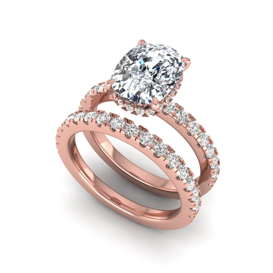 OctaPearl 3 ct Cushion Hidden Halo Lab Grown Diamond Bridal Ring Set