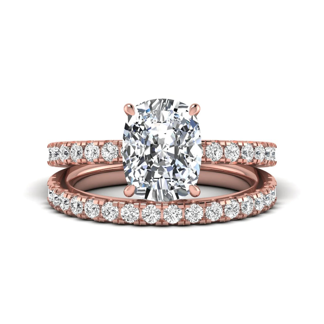 OctaPearl 3 ct Cushion Hidden Halo Lab Grown Diamond Bridal Ring Set