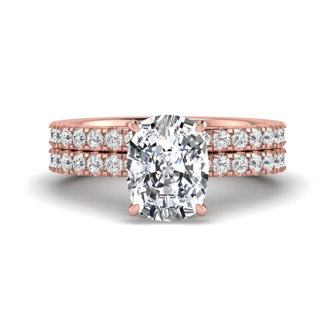 OctaPearl 3 ct Cushion Hidden Halo Lab Grown Diamond Bridal Ring Set