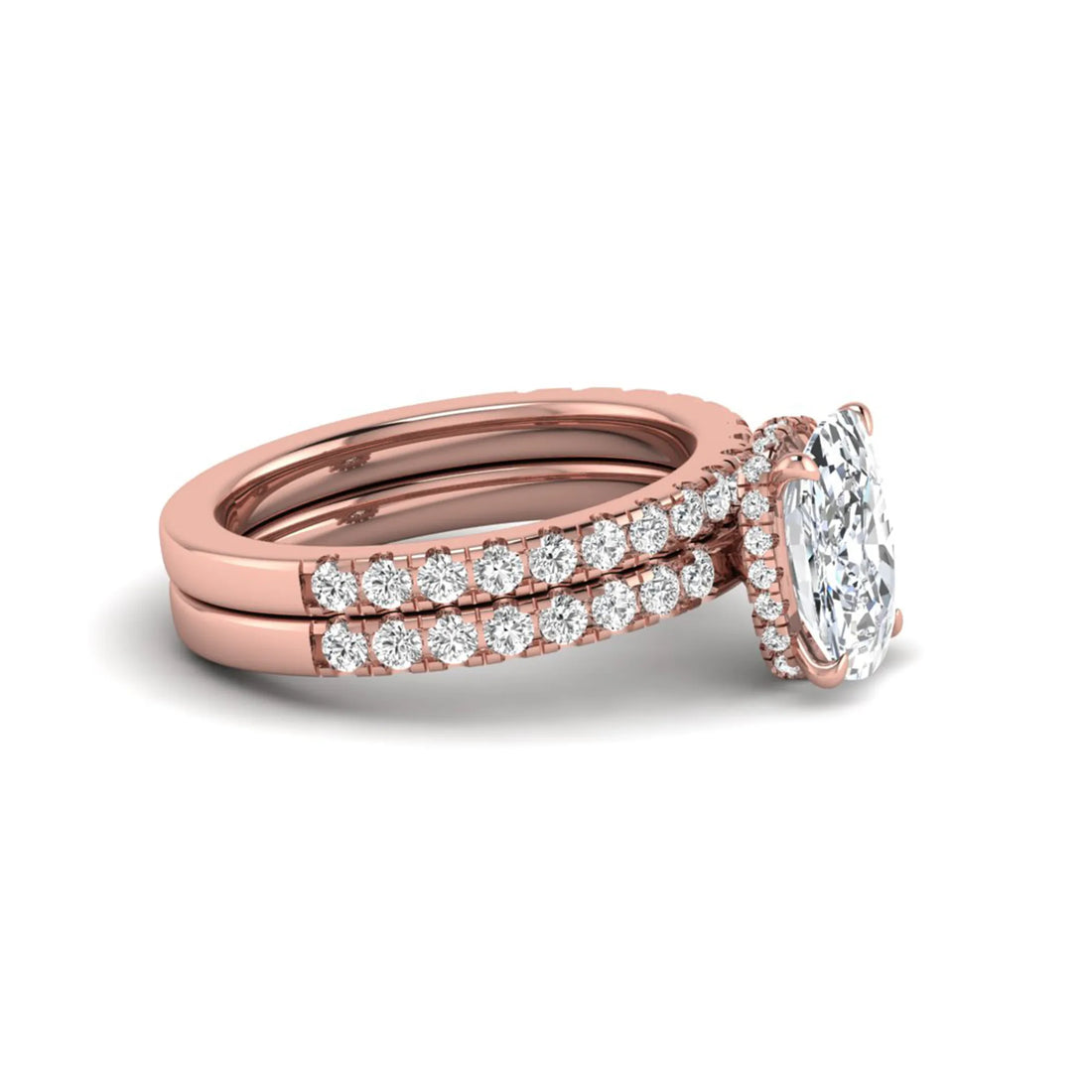 OctaPearl 3 ct Cushion Hidden Halo Lab Grown Diamond Bridal Ring Set