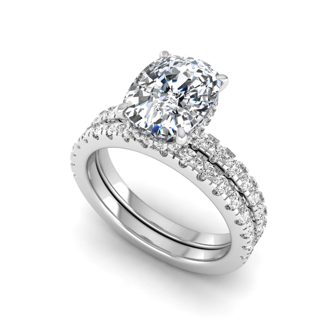 OctaPearl 3 ct Cushion Hidden Halo Lab Grown Diamond Bridal Ring Set