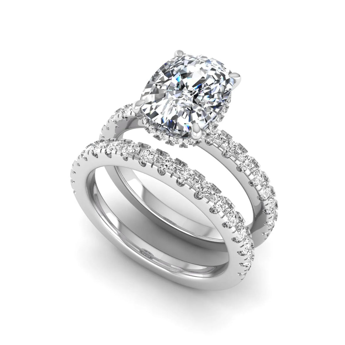 OctaPearl 3 ct Cushion Hidden Halo Lab Grown Diamond Bridal Ring Set