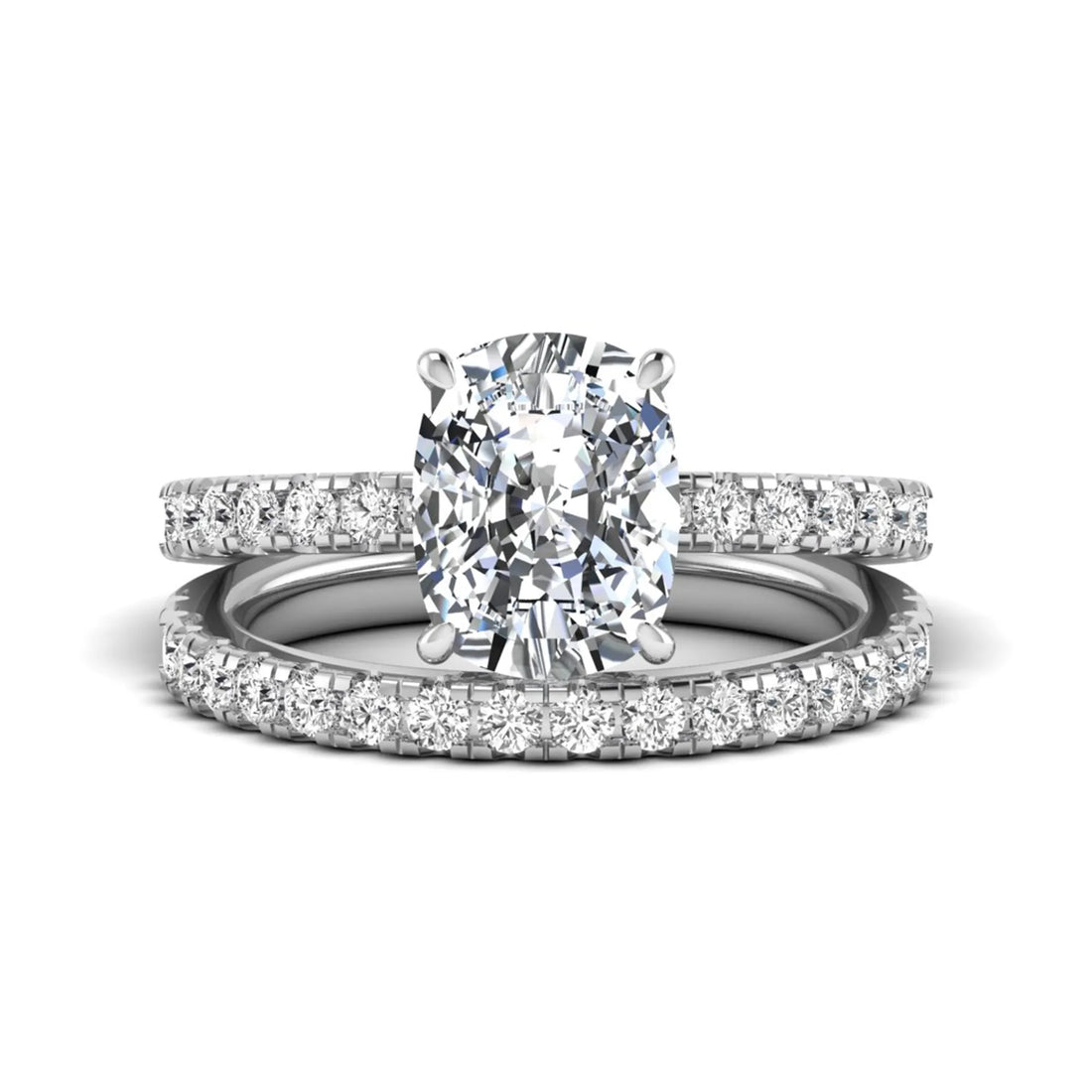 OctaPearl 3 ct Cushion Hidden Halo Lab Grown Diamond Bridal Ring Set
