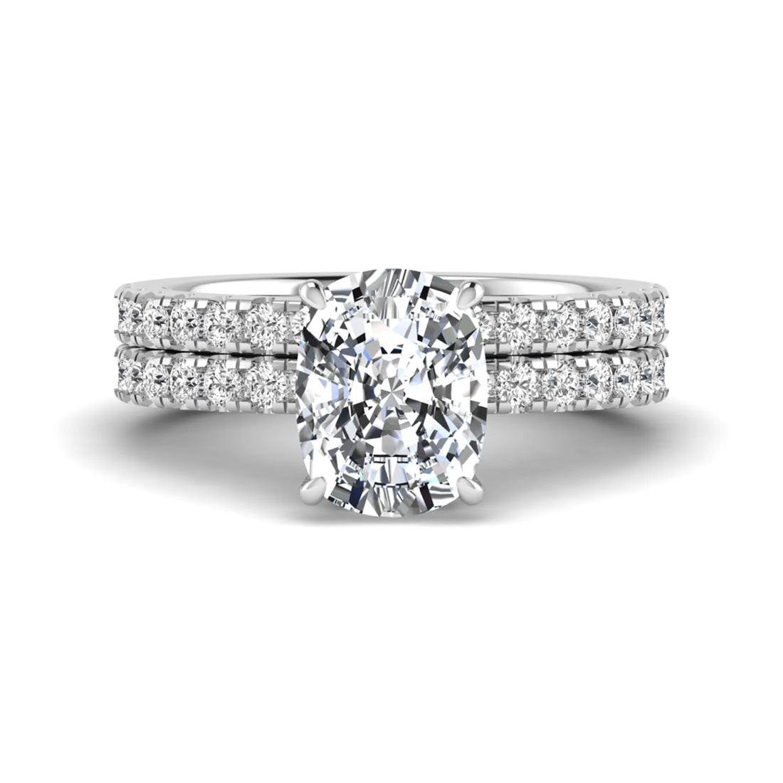 OctaPearl 3 ct Cushion Hidden Halo Lab Grown Diamond Bridal Ring Set