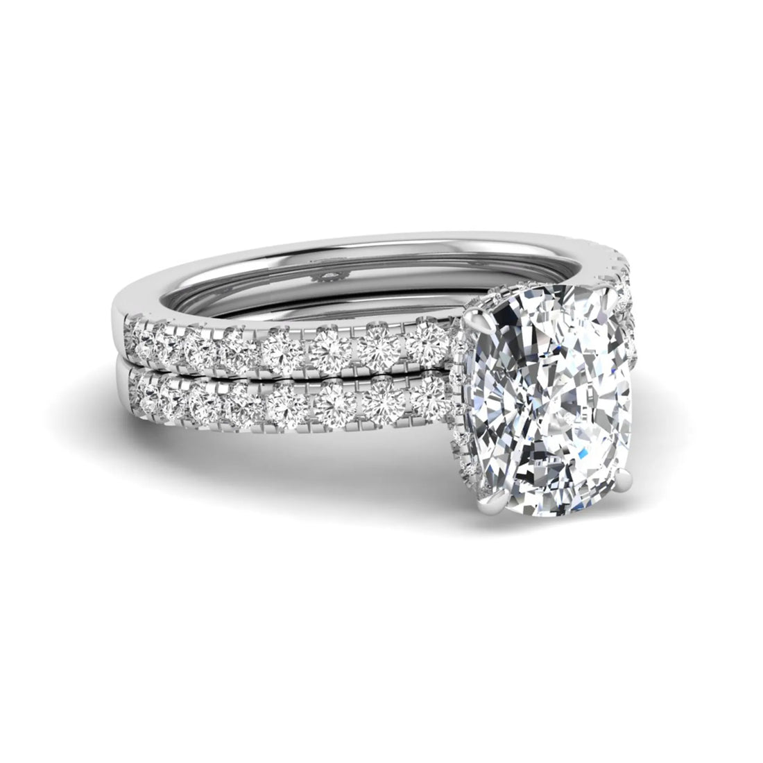 OctaPearl 3 ct Cushion Hidden Halo Lab Grown Diamond Bridal Ring Set